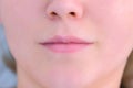Woman`s lips before permanent makeup microblading procedure, closeup view. Royalty Free Stock Photo