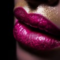 woman\'s lips pink colour glitter lacquer pink lipstick generative AI