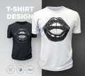 Woman`s lips t-shirt print. Black and white girl`s sexy mouth close up Royalty Free Stock Photo