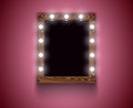 Woman's makeup place with mirror and bulbs Royalty Free Stock Photo