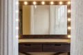 Woman's makeup place with mirror and empty shelf