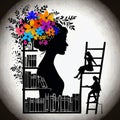 Woman's Profile with Colorful Mind Royalty Free Stock Photo