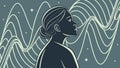 Woman\'s profile with flowing abstract waves, symbolizing thought and communication, vector design Generative AI Royalty Free Stock Photo