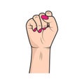 Woman`s raised hand. Feminism symbol. Sisterhood concept. Women`s rights symbol.Woman raised hand. Feminism symbol.