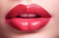 Woman\'s red lips closeup. Fillers or injection.