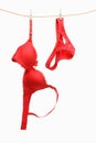 Woman's red underwear hanging on rope