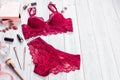 Woman`s sexual red lingerie isolated on white background Royalty Free Stock Photo