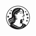 Black And White Vector Illustration Of Woman And Stars