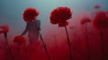 Romantic Chiaroscuro: A Man Walking In A Field Of Red Poppies
