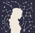 woman`s silhouette on sketch constellation background Royalty Free Stock Photo