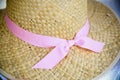 Woman's Straw Sun Hat with Pink Ribbon