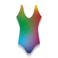 Woman`s swimsuit sign. Vector. Colorful icon with bright texture