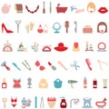 Woman`s things set. Girl accessories icons Royalty Free Stock Photo