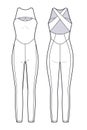 Woman\'s yoga Bodysuit fashion flat template. Sport long Bodysuits fashion cad mockup