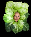 Woman with salal leafes around her head. Royalty Free Stock Photo