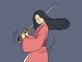 Woman samurai with katana knows asian martial arts and trains willing to compete Royalty Free Stock Photo