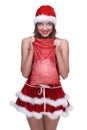 Woman in santa clause dress and gifts bag Royalty Free Stock Photo