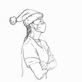Woman in Santa hat and medical face mask standing with arms crossed over her chest, Christmas holiday in coronavirus pandemic Royalty Free Stock Photo