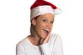 Woman in santa hat surprised. Royalty Free Stock Photo