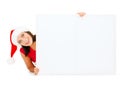 Woman in santa helper hat with blank white board Royalty Free Stock Photo