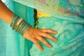 Woman with Sari I love India message bracelet Royalty Free Stock Photo