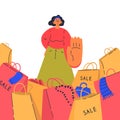 Woman say no to shopaholics.Reasonable consumption