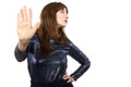 Woman Saying No with Hand Gesture Royalty Free Stock Photo