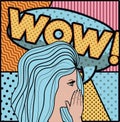 Woman saying wow pop art style