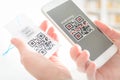 Woman scanning QR code Royalty Free Stock Photo