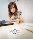 Woman scared with paper cockroach Royalty Free Stock Photo
