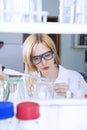 Woman scientist with laboratory pipette Royalty Free Stock Photo