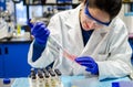 Woman scientist performing biomedical research in laboratory