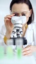 Woman scientist using microscope in laboratory. Microbiology science concept Royalty Free Stock Photo