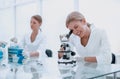 Woman scientist in the workplace in the laboratory