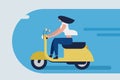 Illustration of a girl rides a two wheeler