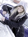 Woman scraping ice Royalty Free Stock Photo