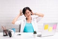 Woman scratching her head at home office Royalty Free Stock Photo