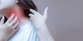 Woman scratching the neck on her hands allergic reaction to insect bites, dermatitis, food, drugs