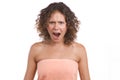 A woman screaming with crazy expression. Royalty Free Stock Photo