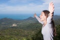 Woman screams in the mountains