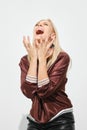 A woman screams with rage and powerlessness Royalty Free Stock Photo