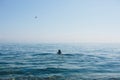 Woman in the sea. Woman swimming in salty water