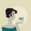 Woman with seafood snack portrait.
