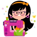 Seamstress using her sewing machine. Vector illustration