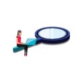 Woman with search magnifying glass and laptop Royalty Free Stock Photo