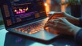 Female Hacker Woman Typing on a Laptop Notebook Keyboard Accessing The Dark Web Internet Network (Computer Coding) Royalty Free Stock Photo