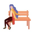 Woman seated in park chair with autumn suit character