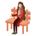 Woman seated in park chair with autumn suit character
