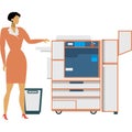 Woman secretary using printer machine vector icon