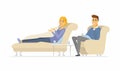 A woman seeing a psychologist - cartoon people character isolated illustration